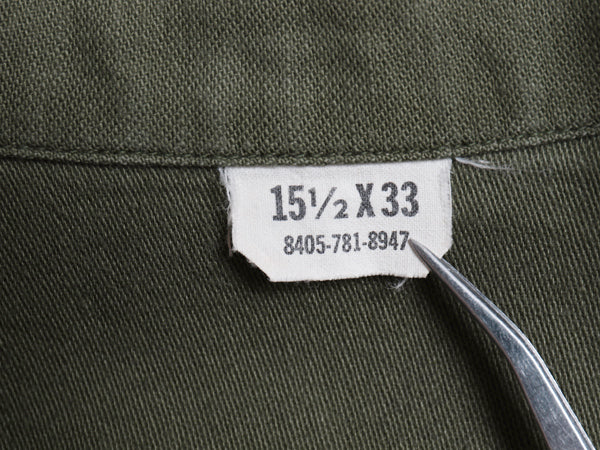 70s 米軍実物 US ARMY コットン サテン ユーティリティ シャツ M ヴィンテージ 70年製 OG107 シャツ袖 3rd ミリタリー 軍物 ワッペン付き 
