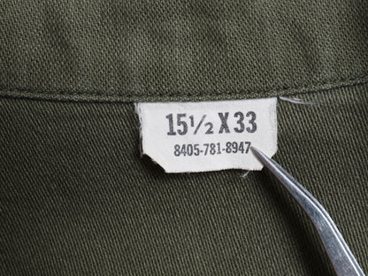 70s 米軍実物 US ARMY コットン サテン ユーティリティ シャツ M ヴィンテージ 70年製 OG107 シャツ袖 3rd ミリタリー 軍物 ワッペン付き 