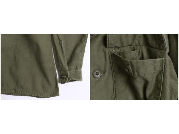 70s 米軍実物 US ARMY コットン サテン ユーティリティ シャツ M ヴィンテージ 70年製 OG107 シャツ袖 3rd ミリタリー 軍物 ワッペン付き 