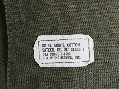 70s 米軍実物 US ARMY コットン サテン ユーティリティ シャツ M ヴィンテージ 70年製 OG107 シャツ袖 3rd ミリタリー 軍物 ワッペン付き 