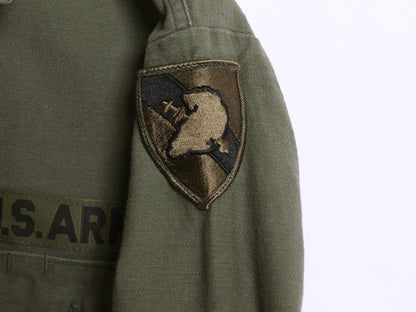 70s 米軍実物 US ARMY コットン サテン ユーティリティ シャツ M ヴィンテージ 70年製 OG107 シャツ袖 3rd ミリタリー 軍物 ワッペン付き 