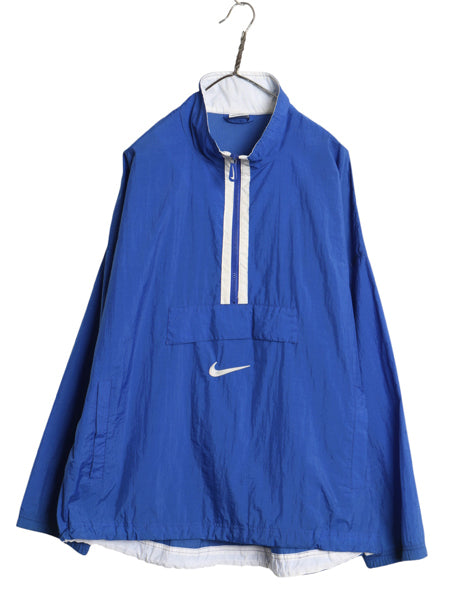 90s ナイキ ナイロン トラック ジャケット メンズ L 古着 オールド ハーフジップ プルオーバー センター スウッシュ ウィンドブレーカー 青
