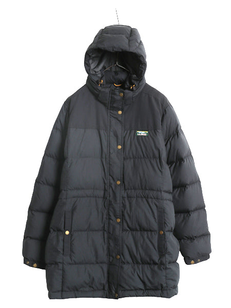 エルエルビーン ナイロン ダウン ジャケット 1X レディース XL 古着 650フィル フルジップ フード パーカー ハーフコート 大きいサイズ 黒