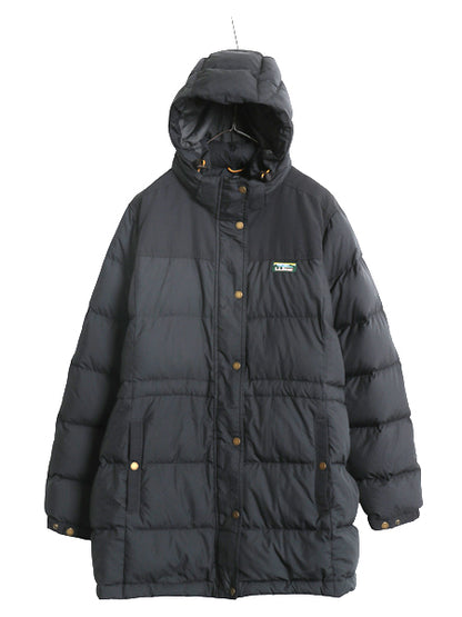 エルエルビーン ナイロン ダウン ジャケット 1X レディース XL 古着 650フィル フルジップ フード パーカー ハーフコート 大きいサイズ 黒