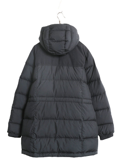 エルエルビーン ナイロン ダウン ジャケット 1X レディース XL 古着 650フィル フルジップ フード パーカー ハーフコート 大きいサイズ 黒