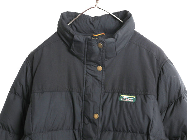 エルエルビーン ナイロン ダウン ジャケット 1X レディース XL 古着 650フィル フルジップ フード パーカー ハーフコート 大きいサイズ 黒