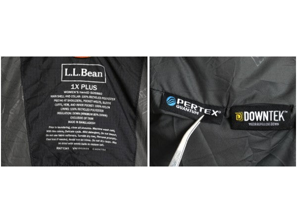 エルエルビーン ナイロン ダウン ジャケット 1X レディース XL 古着 650フィル フルジップ フード パーカー ハーフコート 大きいサイズ 黒