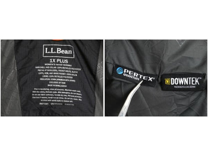 エルエルビーン ナイロン ダウン ジャケット 1X レディース XL 古着 650フィル フルジップ フード パーカー ハーフコート 大きいサイズ 黒