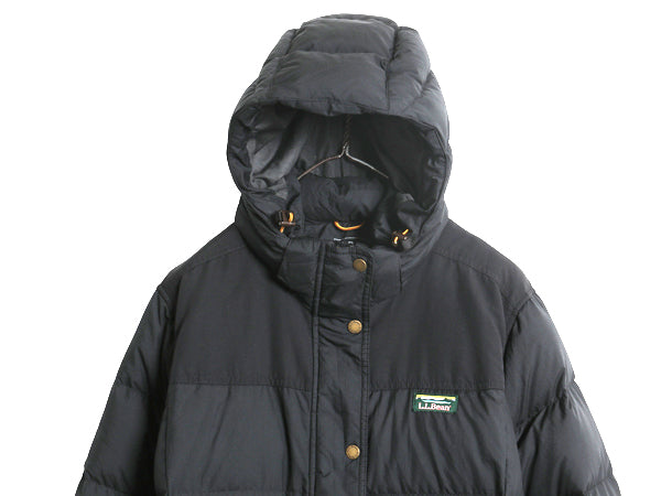 エルエルビーン ナイロン ダウン ジャケット 1X レディース XL 古着 650フィル フルジップ フード パーカー ハーフコート 大きいサイズ 黒