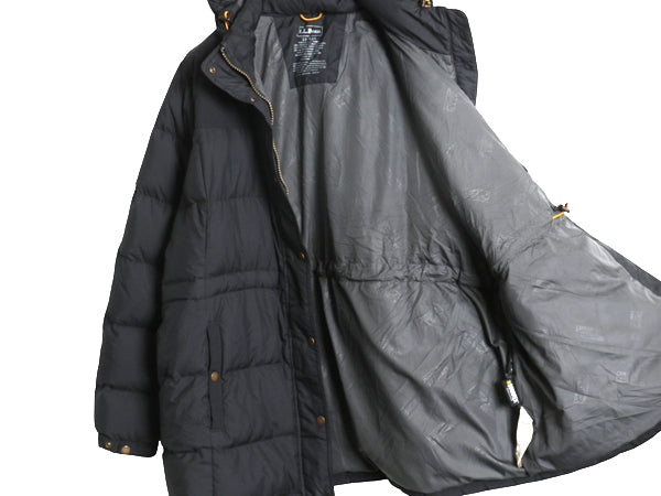 エルエルビーン ナイロン ダウン ジャケット 1X レディース XL 古着 650フィル フルジップ フード パーカー ハーフコート 大きいサイズ 黒