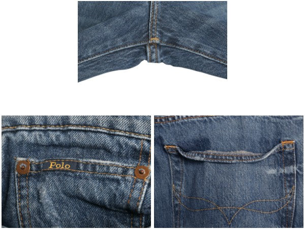 ポロ ラルフローレン デニム パンツ メンズ 34 32 / 古着 ヴィンテージ ペンキ 加工 ジーンズ ジーパン ストレート ストレッチ ヒゲ アタリ