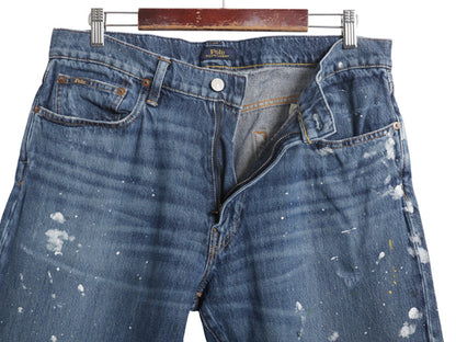 ポロ ラルフローレン デニム パンツ メンズ 34 32 / 古着 ヴィンテージ ペンキ 加工 ジーンズ ジーパン ストレート ストレッチ ヒゲ アタリ