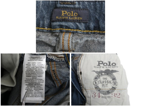 ポロ ラルフローレン デニム パンツ メンズ 34 32 / 古着 ヴィンテージ ペンキ 加工 ジーンズ ジーパン ストレート ストレッチ ヒゲ アタリ