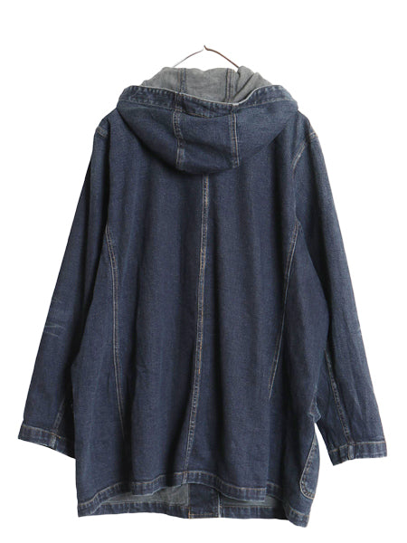00s ラルフローレン ジーンズ デニム ハーフ コート レディース XL オールド ポロ ファイヤーマン ダッフル ジャケット 大きいサイズ 濃紺