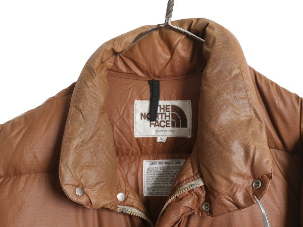 80s USA製 ノースフェイス ダウン ジャケット メンズ XL 茶タグ ヴィンテージ アウトドア フルジップ ジャンパー ハイネック 大きいサイズ