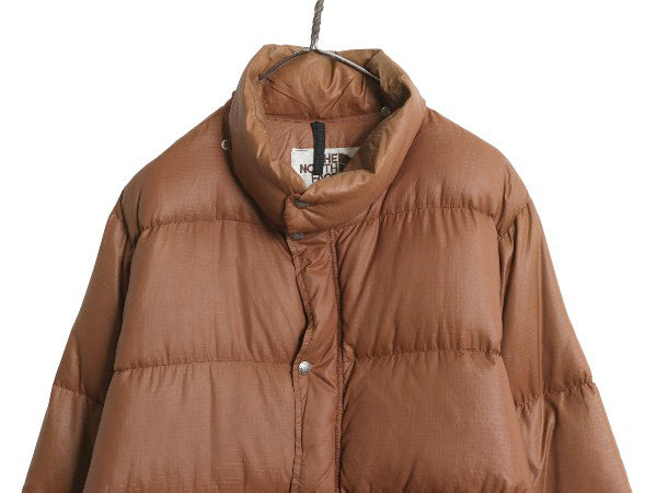 80s USA製 ノースフェイス ダウン ジャケット メンズ XL 茶タグ ヴィンテージ アウトドア フルジップ ジャンパー ハイネック 大きいサイズ