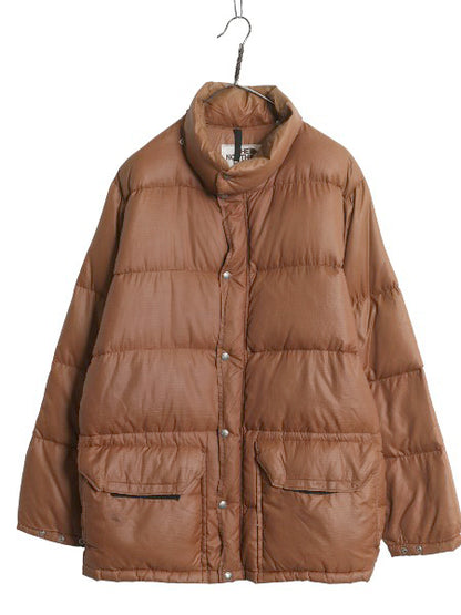 80s USA製 ノースフェイス ダウン ジャケット メンズ XL 茶タグ ヴィンテージ アウトドア フルジップ ジャンパー ハイネック 大きいサイズ