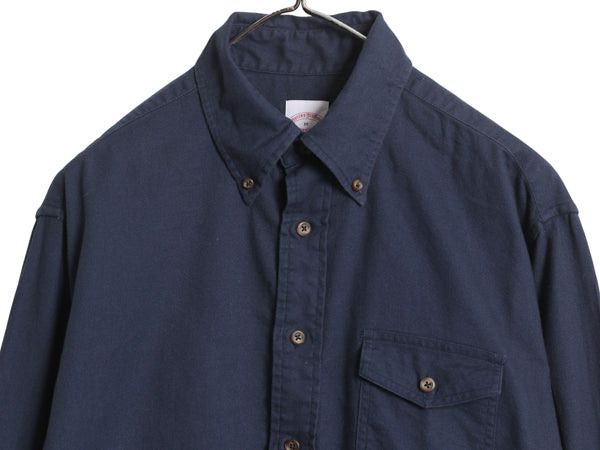 ブルックスブラザーズ 長袖 ボタンダウン シャツ メンズ M 古着 長袖シャツ コットン 無地 ポケット付き シンプル ゆったり ネイビー 薄手