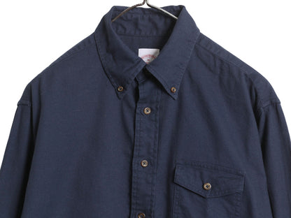 ブルックスブラザーズ 長袖 ボタンダウン シャツ メンズ M 古着 長袖シャツ コットン 無地 ポケット付き シンプル ゆったり ネイビー 薄手