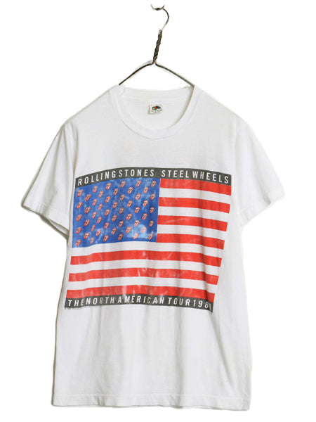 80s USA製 ローリング ストーンズ ツアー イラスト プリント Tシャツ メンズ L 小さめ S ヴィンテージ 当時物 バンド リップタン ロック 白