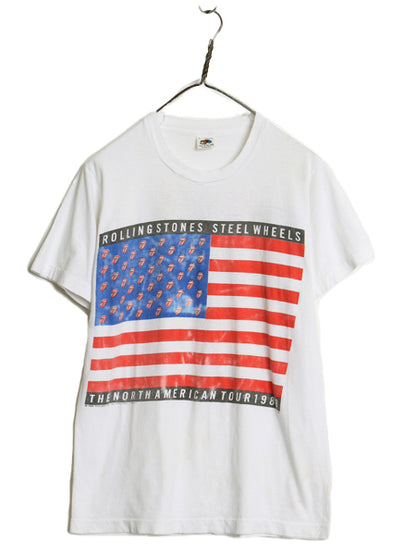 80s USA製 ローリング ストーンズ ツアー イラスト プリント Tシャツ メンズ L 小さめ S ヴィンテージ 当時物 バンド リップタン ロック 白