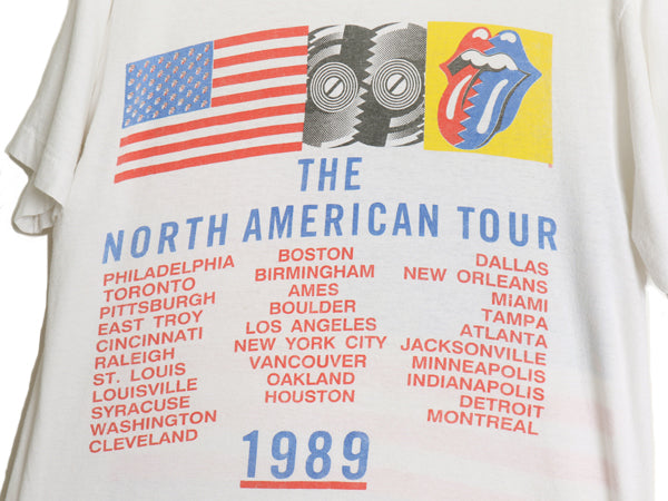 80s USA製 ローリング ストーンズ ツアー イラスト プリント Tシャツ メンズ L 小さめ S ヴィンテージ 当時物 バンド リップタン ロック 白