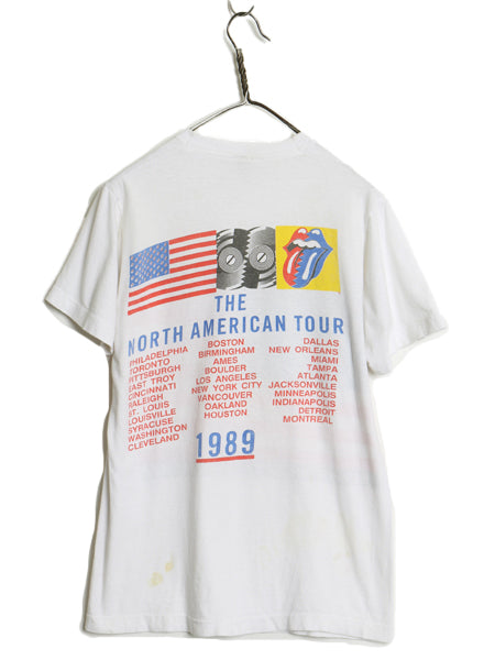 80s USA製 ローリング ストーンズ ツアー イラスト プリント Tシャツ メンズ L 小さめ S ヴィンテージ 当時物 バンド リップタン ロック 白