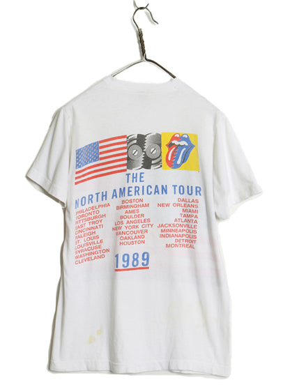 80s USA製 ローリング ストーンズ ツアー イラスト プリント Tシャツ メンズ L 小さめ S ヴィンテージ 当時物 バンド リップタン ロック 白