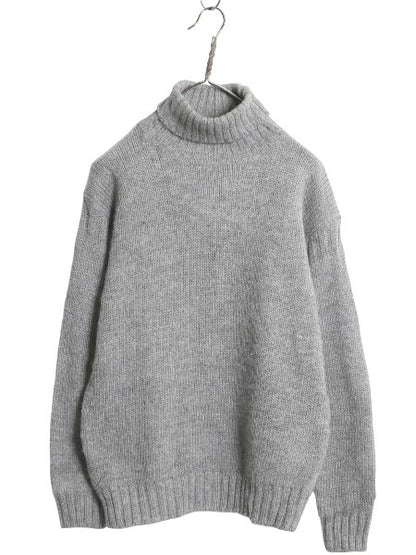 90s カルバンクライン タートルネック ウール ニット セーター レディース S / 古着 オールド 長袖ニット ハイネック 無地 シンプル グレー