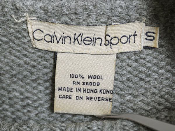 90s カルバンクライン タートルネック ウール ニット セーター レディース S / 古着 オールド 長袖ニット ハイネック 無地 シンプル グレー