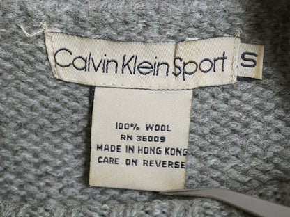 90s カルバンクライン タートルネック ウール ニット セーター レディース S / 古着 オールド 長袖ニット ハイネック 無地 シンプル グレー