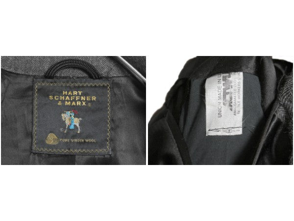 80s USA製 Hart Schaffner & Marx チェスター ロング コート メンズ M / 古着 ヴィンテージ ウール ヘリンボーン ストライプ フィールド 灰