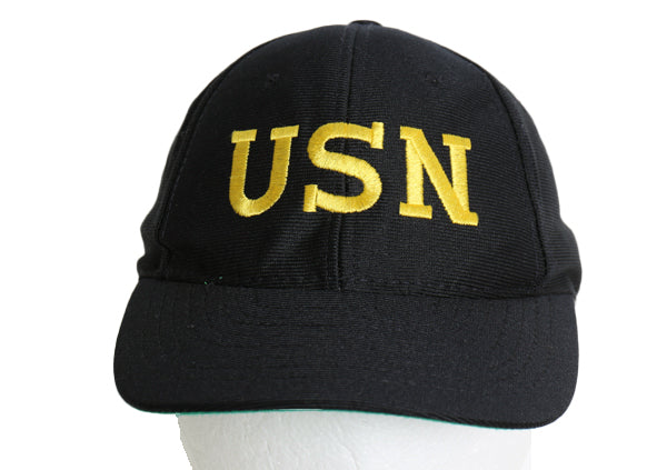 90's USA製 USN 刺繍 ベースボール キャップ フリーサイズ 古着 帽子 オールド ミリタリー 軍物 US NAVY 海軍 ワンポイント ダークネイビー