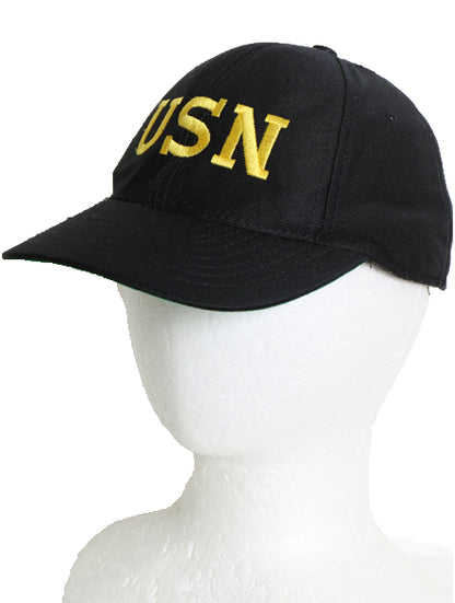 90's USA製 USN 刺繍 ベースボール キャップ フリーサイズ 古着 帽子 オールド ミリタリー 軍物 US NAVY 海軍 ワンポイント ダークネイビー