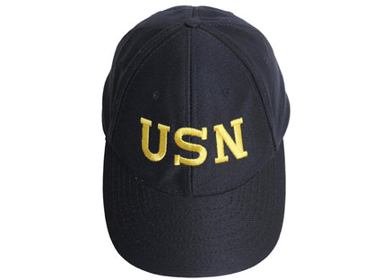 90's USA製 USN 刺繍 ベースボール キャップ フリーサイズ 古着 帽子 オールド ミリタリー 軍物 US NAVY 海軍 ワンポイント ダークネイビー