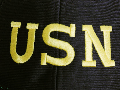 90's USA製 USN 刺繍 ベースボール キャップ フリーサイズ 古着 帽子 オールド ミリタリー 軍物 US NAVY 海軍 ワンポイント ダークネイビー