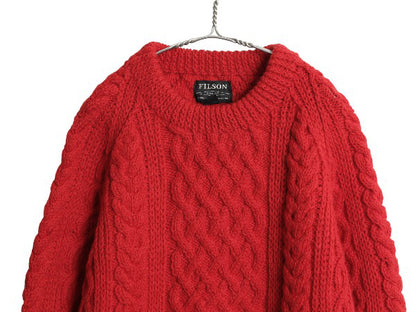 フィルソン フィッシャーマン ウール ニット セーター メンズ XL アラン ケーブル 長袖セーター ヘビーウェイト 大きいサイズ レッド 無地