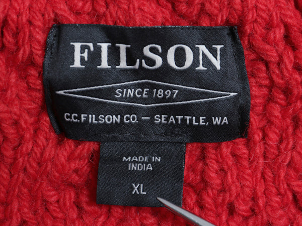 フィルソン フィッシャーマン ウール ニット セーター メンズ XL アラン ケーブル 長袖セーター ヘビーウェイト 大きいサイズ レッド 無地