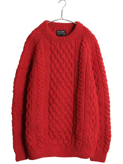 フィルソン フィッシャーマン ウール ニット セーター メンズ XL アラン ケーブル 長袖セーター ヘビーウェイト 大きいサイズ レッド 無地