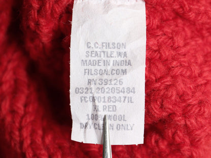 フィルソン フィッシャーマン ウール ニット セーター メンズ XL アラン ケーブル 長袖セーター ヘビーウェイト 大きいサイズ レッド 無地