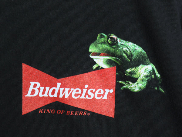 90s USA製 ★ バドワイザー カエル イラスト プリント Tシャツ メンズ L / 古着 オールド グラフィック ビール 企業物 当時物 アニマル 黒