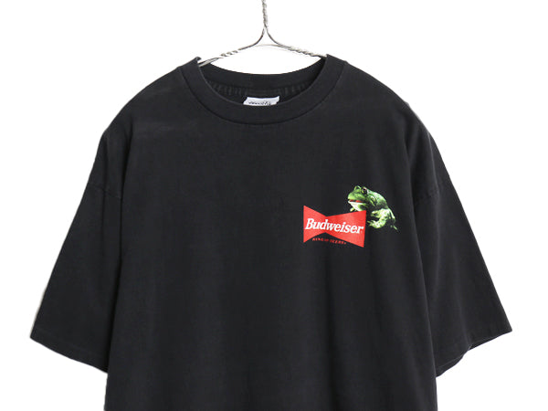 90s USA製 ★ バドワイザー カエル イラスト プリント Tシャツ メンズ L / 古着 オールド グラフィック ビール 企業物 当時物 アニマル 黒