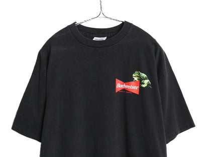 90s USA製 ★ バドワイザー カエル イラスト プリント Tシャツ メンズ L / 古着 オールド グラフィック ビール 企業物 当時物 アニマル 黒