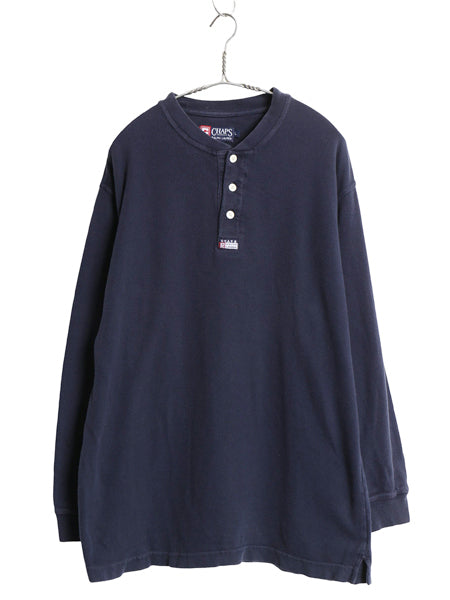 00s チャップス ラルフローレン ヘンリーネック 長袖 Tシャツ メンズ L / オールド ポロ ロンT ヘビーウェイト リブ編み コットン ネイビー
