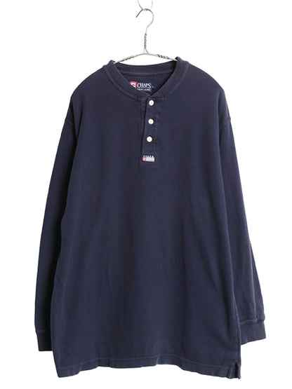 00s チャップス ラルフローレン ヘンリーネック 長袖 Tシャツ メンズ L / オールド ポロ ロンT ヘビーウェイト リブ編み コットン ネイビー