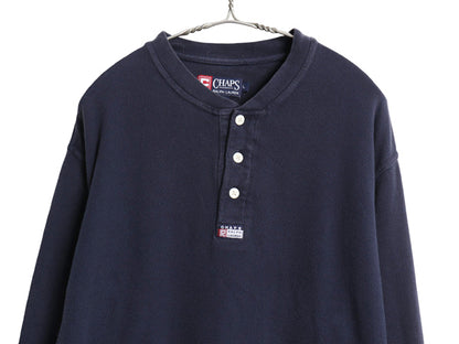 00s チャップス ラルフローレン ヘンリーネック 長袖 Tシャツ メンズ L / オールド ポロ ロンT ヘビーウェイト リブ編み コットン ネイビー