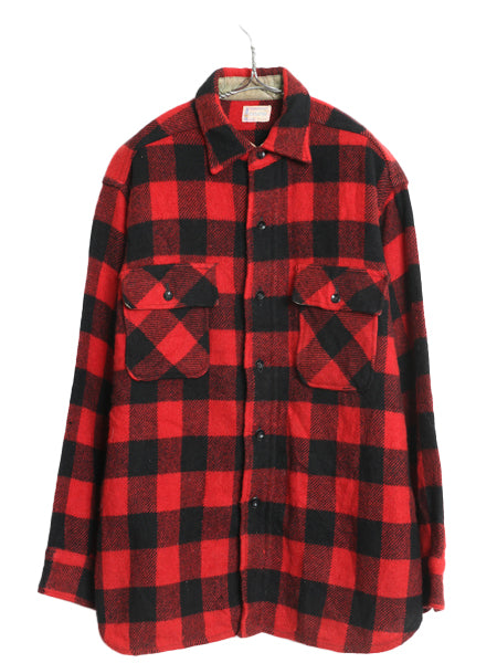50s タウンクラフト CPO ウール シャツ メンズ L 古着 ヴィンテージ ペニーズ ブロック チェック マチ付き ジャケット バッファロー 赤 黒