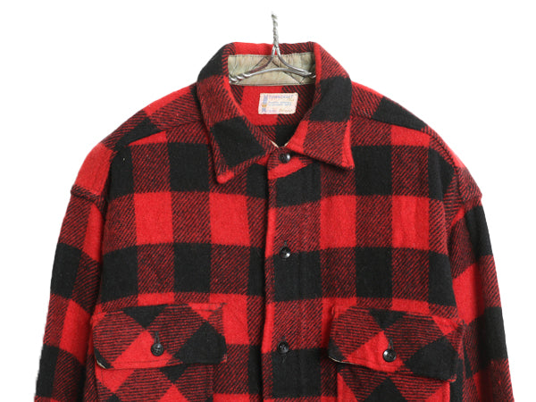 50s タウンクラフト CPO ウール シャツ メンズ L 古着 ヴィンテージ ペニーズ ブロック チェック マチ付き ジャケット バッファロー 赤 黒