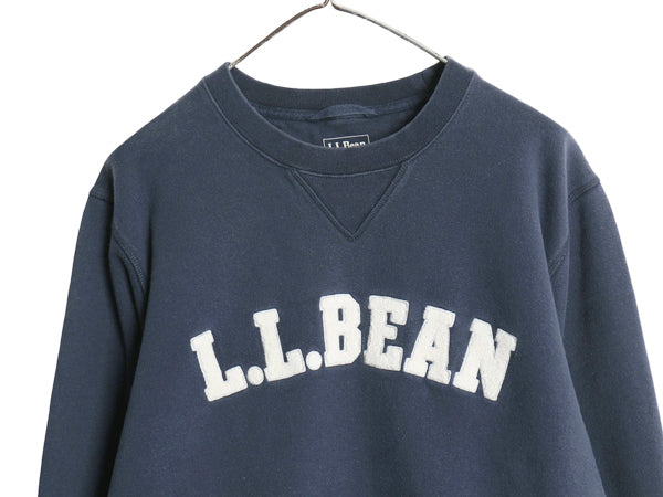 エルエルビーン ロゴ 刺繍 スウェット メンズ L 古着 アウトドア 前V トレーナー プルオーバー ヘビーウェイト 裏起毛 サガラ ワッペン 紺