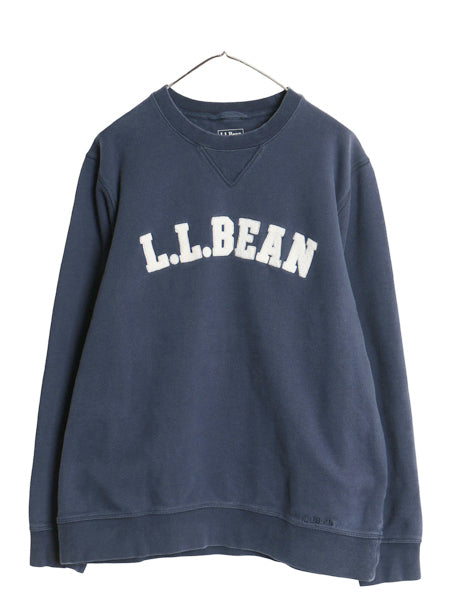 エルエルビーン ロゴ 刺繍 スウェット メンズ L 古着 アウトドア 前V トレーナー プルオーバー ヘビーウェイト 裏起毛 サガラ ワッペン 紺